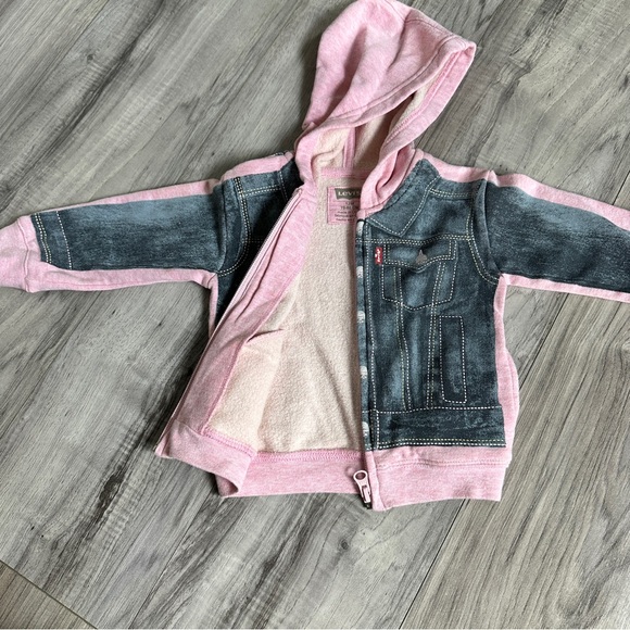 NWT Levis Baby Pink & Blue Jean Jacket Look Zipper Hoodie . Size 12 months - Picture 7 of 11